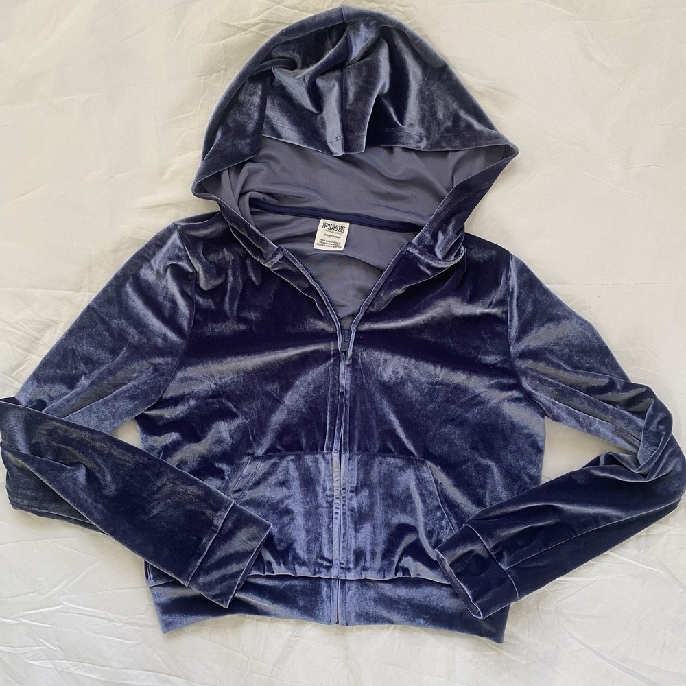 Victoria's Secret PINK VELOUR SHINE BLING LOGO FULL-ZIP CROP HOODIE XL